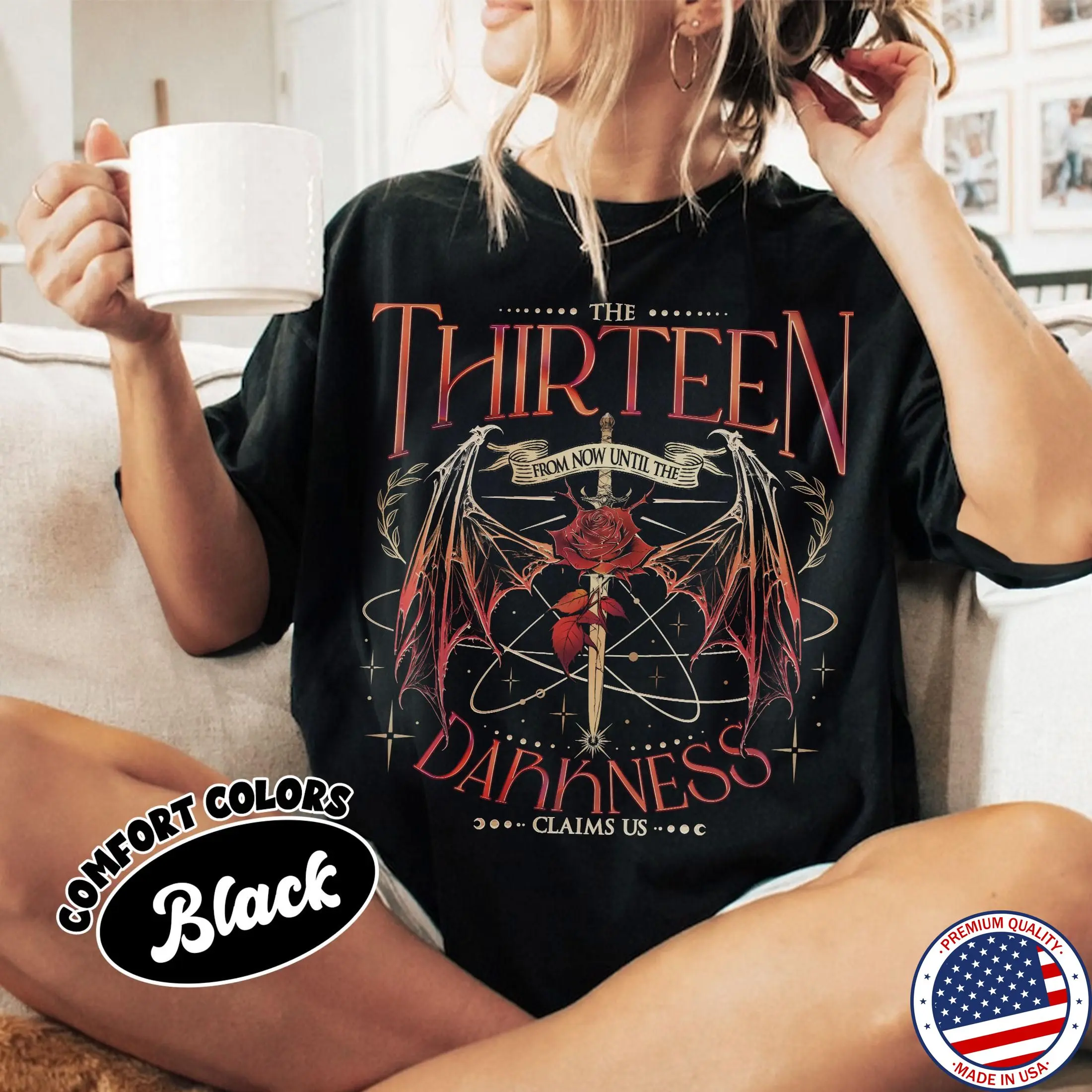 [Sale off up to 50%] The Thirteen Throne Of Glass Comfort Colors Shirt, The Thirteen Manon Blackbeak Fan Shirt, SJM Throne Of Glass Merch, Darkness Claims Us, Graphic Streetwear T-shirt