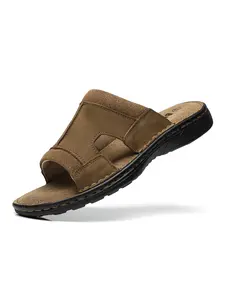 Men's Full-Grain Leather Slide Sandals, PU Leather Non Slip Durable Summer Sandals For Outdoor Street Walking