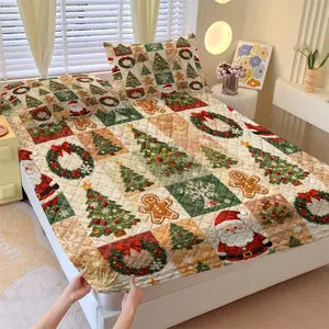 Christmas plaid bed sheet, comfortable printed pattern, fade resistant, includes 1 bed sheet and 2 pillowcases, comfortable bedding, anti slip dust cover suitable for bedrooms and guest rooms, suitable for children and adults Christmas bedroom gifts