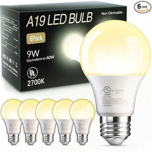 TJOY 6 Pack A19 LED Light Bulbs, 60 Watt Equivalent LED Bulb, Efficient 9W, Cool White 4000K, E26 Standard Base, Neutral White Lightbulb, Non Dimmable, Energy Saving, 800LM, 80 CRI, 120V, UL Listed