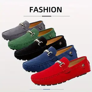 Men'S Buckle-Decorated Loafers, Slip-On Driving Shoes, Flat Boat Shoes, Comfortable Soft-Soled Non-Slip Solid Color Shoes Black Casual