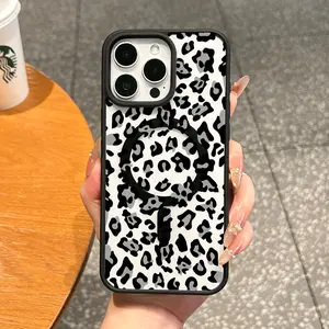 Premium Magnetic Smartphone Protective Case - Aesthetic Black Leopard Print TPU Cover, MagSafe-Ready, Shockproof, Ultra-Thin, Waterproof Tech Accessory for iPhone 11-17 Pro Max, Everyday Use, Tech Accessories