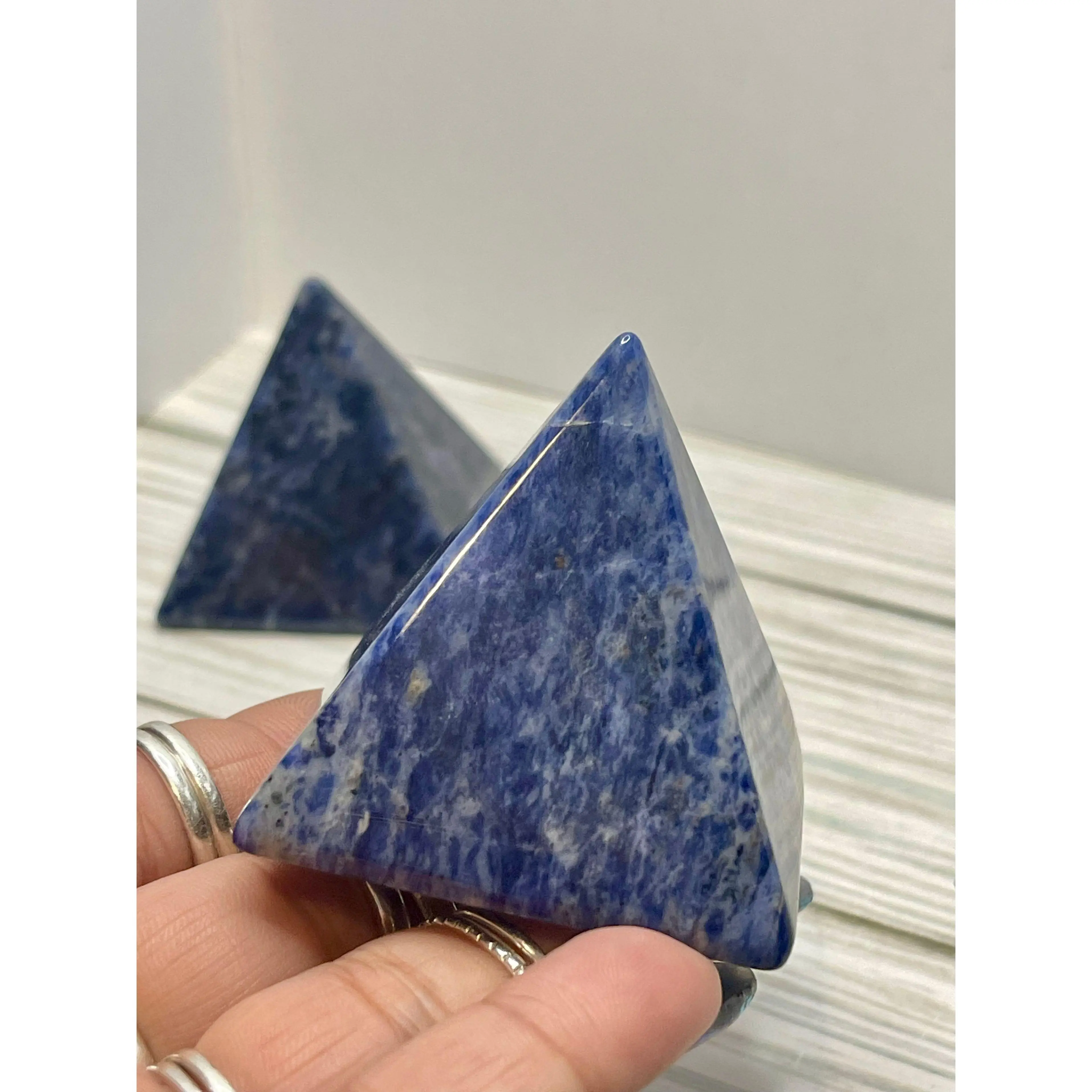 Sodalite Pyramid - Rare Stone Carving Collectible for Wisdom, Protection, Intuition, Communication, Motivation, Throat & Third Eye Chakra Support, Sagittarius & Jupiter Alignment, Insight, Mental Performance