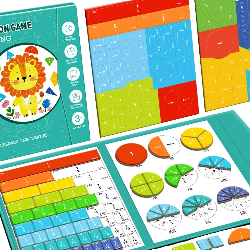 Elementary Math Fraction Visualization Teaching Aid, Visual Learning Tools, School Supplies, Magnetic River Rocks & Circular Set, Montessori Home Education Materials