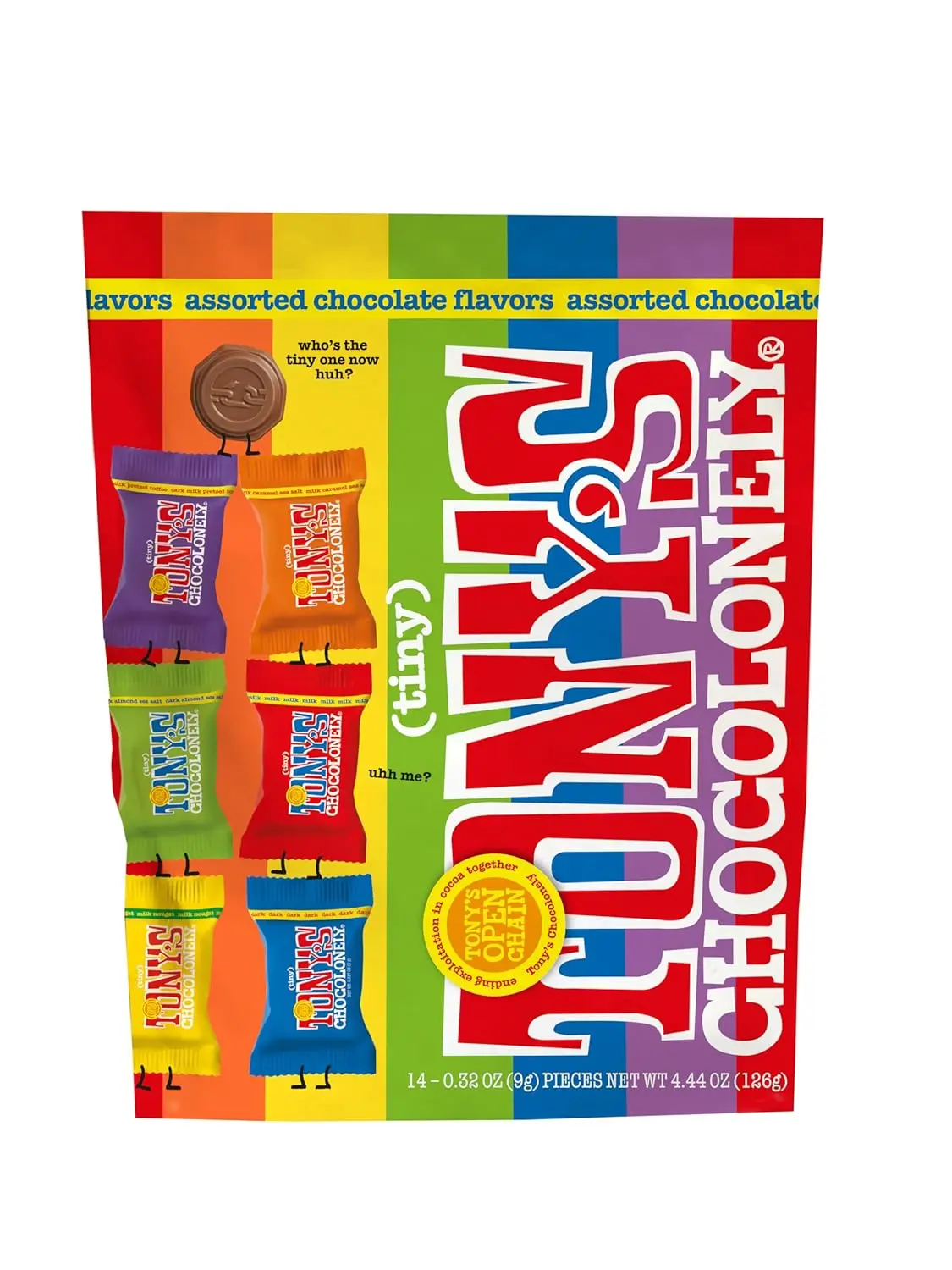 Tony’s Chocolonely Assorted Chocolate Candy Pieces, Belgian Milk & Dark Chocolate, Caramel Sea Salt, Almond Sea Salt, Honey Almond Nougat, Pretzel Toffee, Made From Quality Fairtrade Cocoa, 4.44 Oz