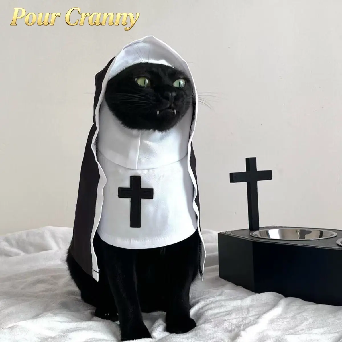Nun Costume for Dogs & Cats Pet Dress-Up Hoods & Headbands Photography Props for Small to Medium Pets Humorous Cat Apparel Themed Outfits