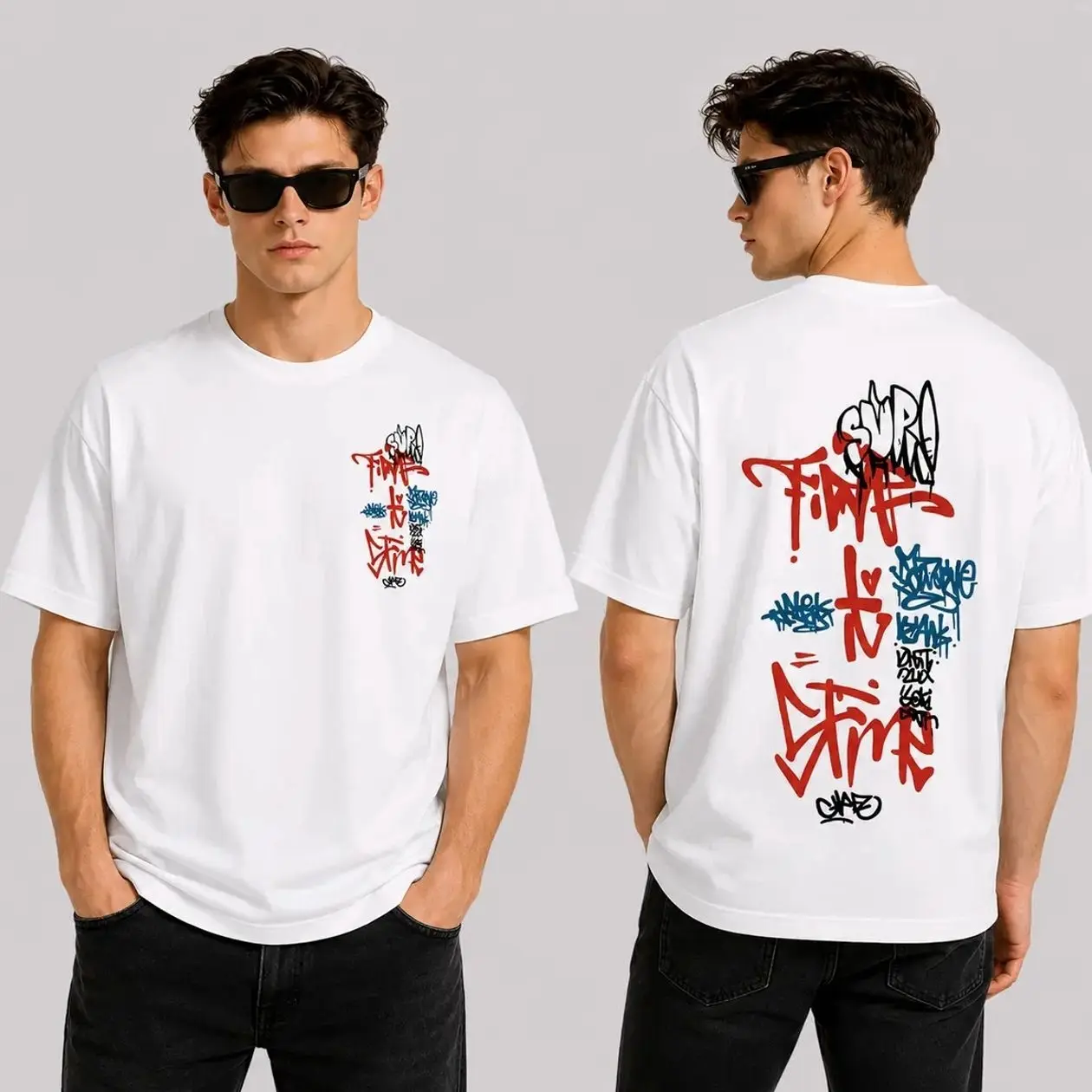 American Street Graffiti-Style T-Shirt with Multi color Font Print – Hip-Hop Men' Top 3HM