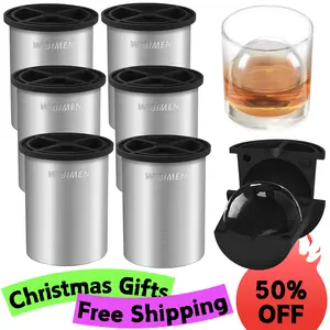 WIBIMEN Crystal Clear Ice Ball Maker - Stainless Steel & Silicone Reusable Mold for Whiskey Cocktails - Round Shape - 11.5*9*9cm - 26*16.7*10.4cm - 19.5*18.5*12cm - Utensils
