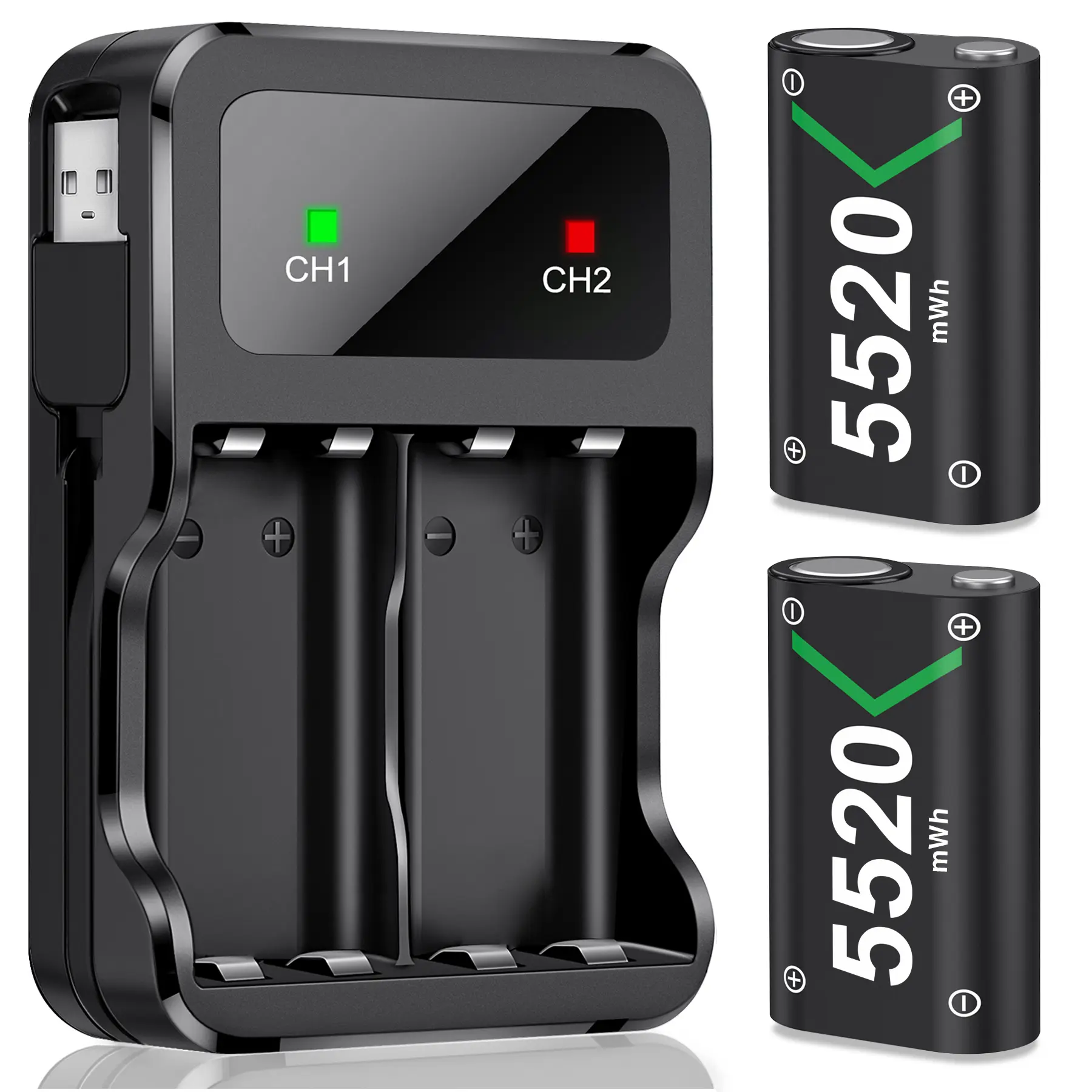 Mocagen Rechargeable Battery Pack for Xbox One/Xbox Series X|S Controller Battery, 2 X 2550mAh One S/Xbox X/Xbox Elite Batteries, 2 Pack-Green