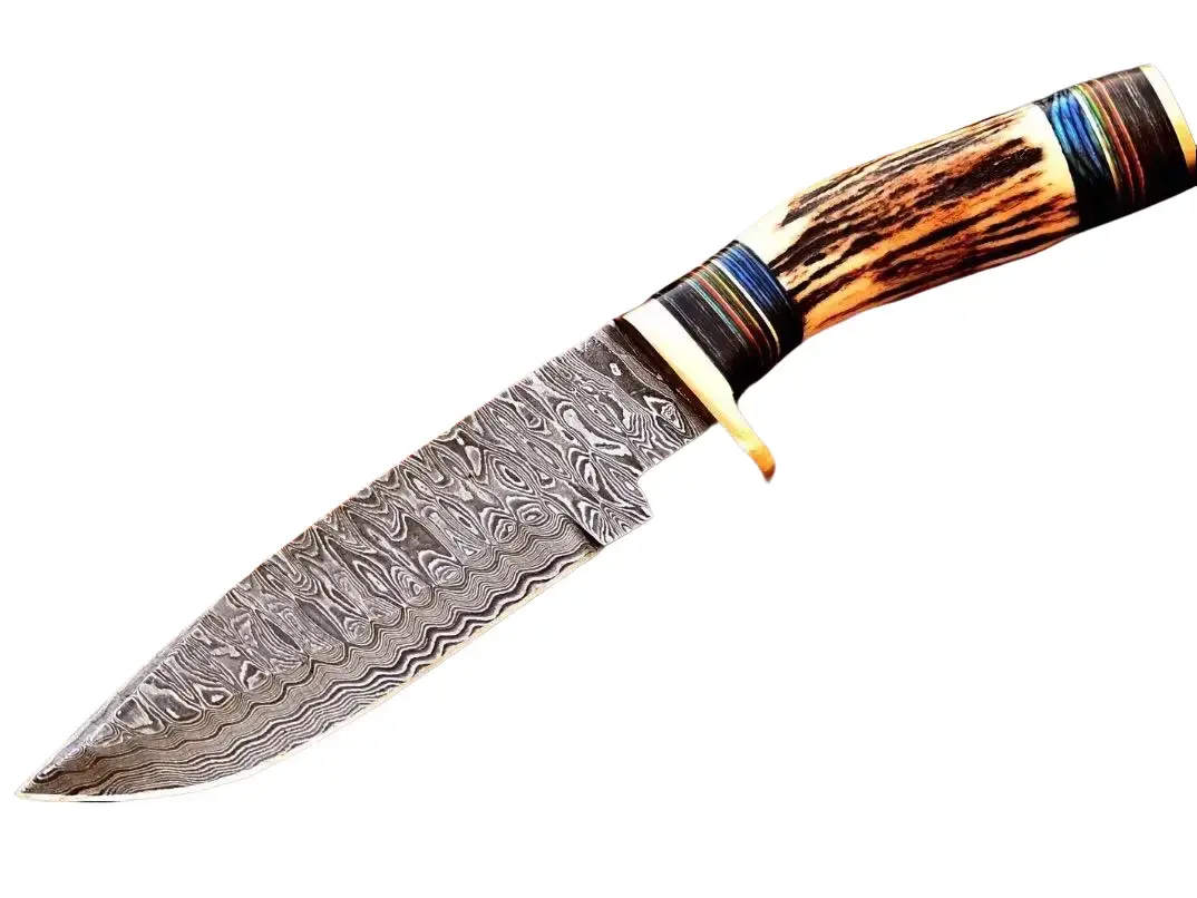 Hand Forged Outdoor Damascus Steel Blade Skinner Knife With Sheath