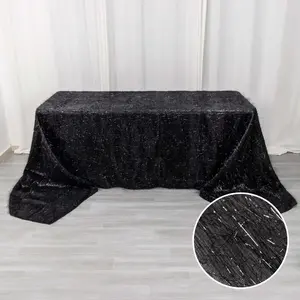 Polyester Rectangle Tablecloth 90"x156" Black Metallic Fringe Shag Tinsel Table Cover