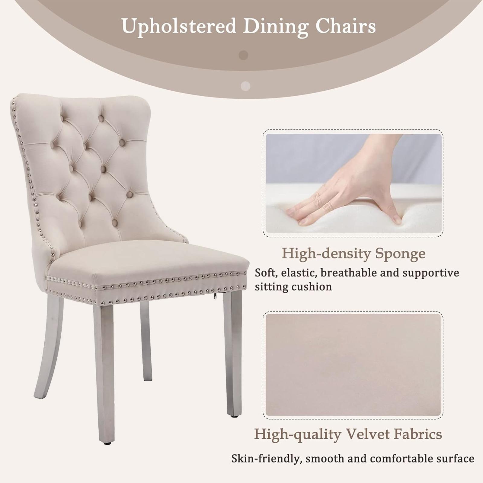 Dining Table Set for 6,Kitchen Table Chairs Set of 6,Rectangular Dining Table,Modern Dining Room Set 63" White Tempered Glass Top with Adjustable Stainless Steel Base,Velvet Dining Chairs,Sliver Stainless Steel Plating Legs,Suitable for Dining Room,Office