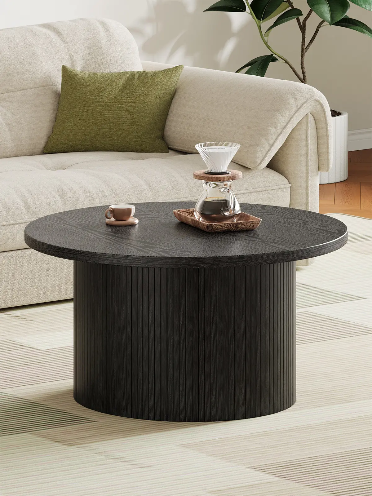 【SummerFinds】ONBRILL 31.5" Gorgeous Fluted Coffee Table, Round Mid Century Coffee Tables for Living Room, Cute Modern Wood Coffee Table, Drum Accent Small Center Table, Bedroom Furniture, Gift SummerFinds