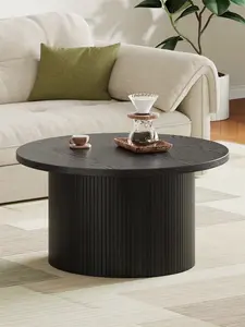 【SummerGarden】ONBRILL 31.5" Gorgeous Fluted Coffee Table, Round Mid Century Coffee Tables for Living Room, Cute Modern Wood Coffee Table, Drum Accent Small Center Table, Bedroom Furniture, Gift summergarden