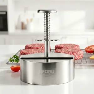 UFORU Burger Patty Press, Stainless Steel Meat Press Mold, 4.53 Inch Hamburger Patty Maker with Spring Loaded Handle for Uniform Beef Patties, Homemade Burgers, BBQ and Meal Prep