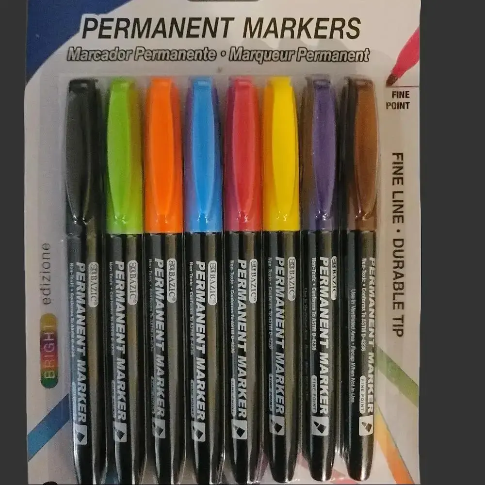 Permanent Markers, 8-Piece Pack with Fine Durable Tip, Multi-Color Bright Edition, Indoor and Outdoor Long-Lasting Office Presentation Supplies