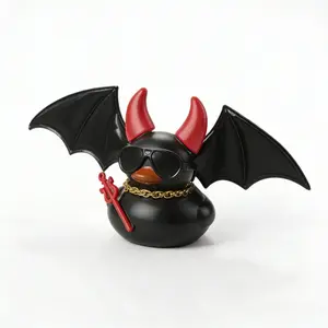 Cool Devil Duck Car Ornament, Glasses, Horns, Gold Chain Staff, Dark Trendy Pet, Car Dashboard Decoration, Perfect Gift, Car Desktop Decor