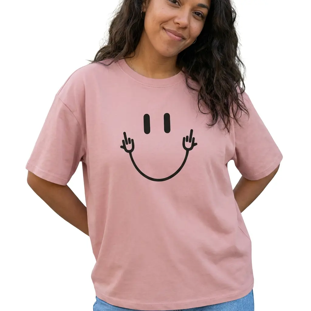 Funny Middle Finger Smiley Face Shirt Women Sarcastic Graphic Tee Plus Size