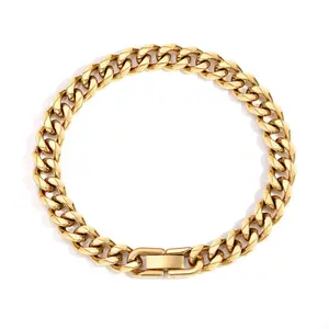 Chunky Cuban Link Chain Bracelet for Women Waterproof Adjustable Length 8.5+2 Inch Fashion Chic Accessories Trendy Layered  Set Jewelry Gift