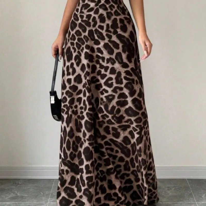 Women's Fashion Leopard Print Woven Maxi Skirt, Versatile High Waist A-Line Skirt, Casual Elegant Ladies Clothing for All Seasons, Bottoms