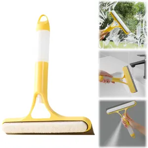 3-in-1 Glass Cleaner Scraper + squeegee + scrubber + spray in one design, easy to deal with home windows, mirrors and car windscreen cleaning! Efficient cleaning, one scrape and you're clean! brush cleaning tool