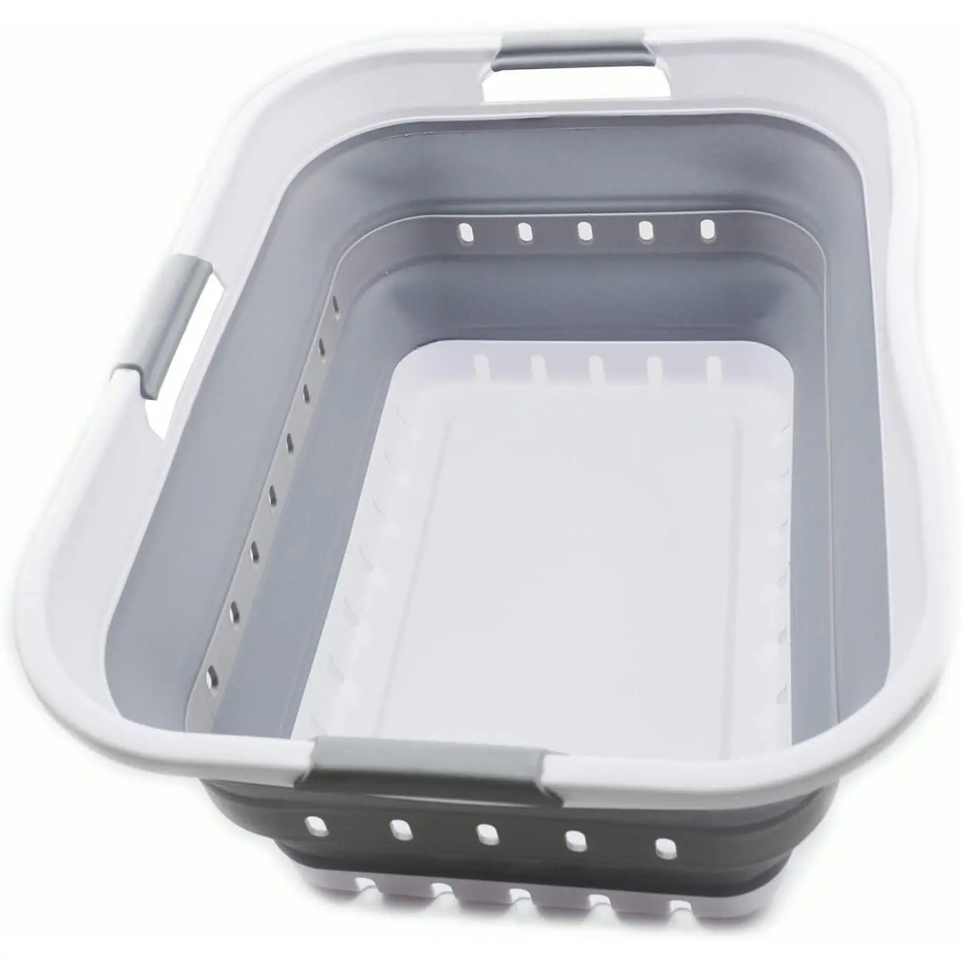 42L (11 Gallon) Foldable Plastic Laundry Basket - Foldable Pop-Up Storage Container/Organizer - Space-Saving Basket (1 Piece, White/Gray)