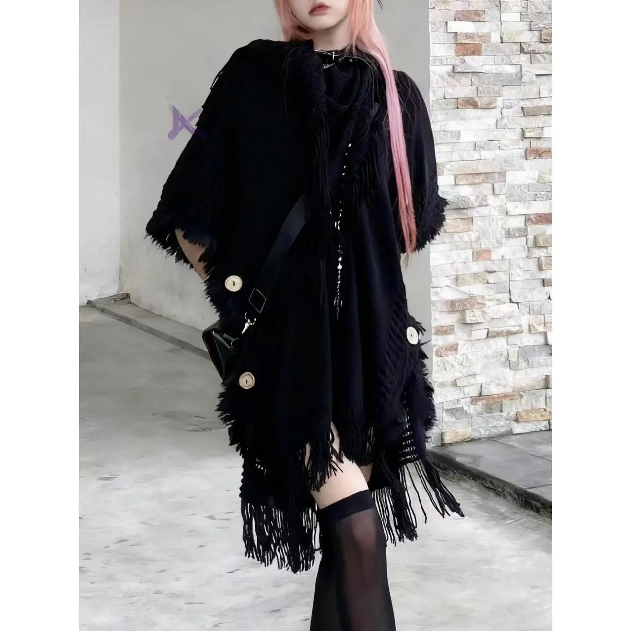 ALIELNOSIRRAH 'Psychic' Hooded Knit Cape Oversized Fringe Dark Academia Goth Fall Sweater