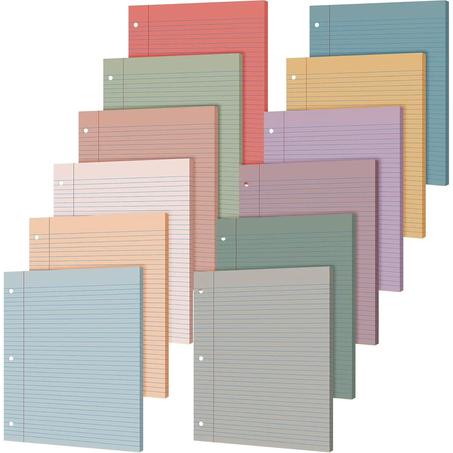 600 Sheets Colored Loose Leaf Paper 8.5" x 11" college ruled Lined 3 Hole Punched notebook Filler Paper for 3 Ring Binders Office School Supplies (Retro Color)