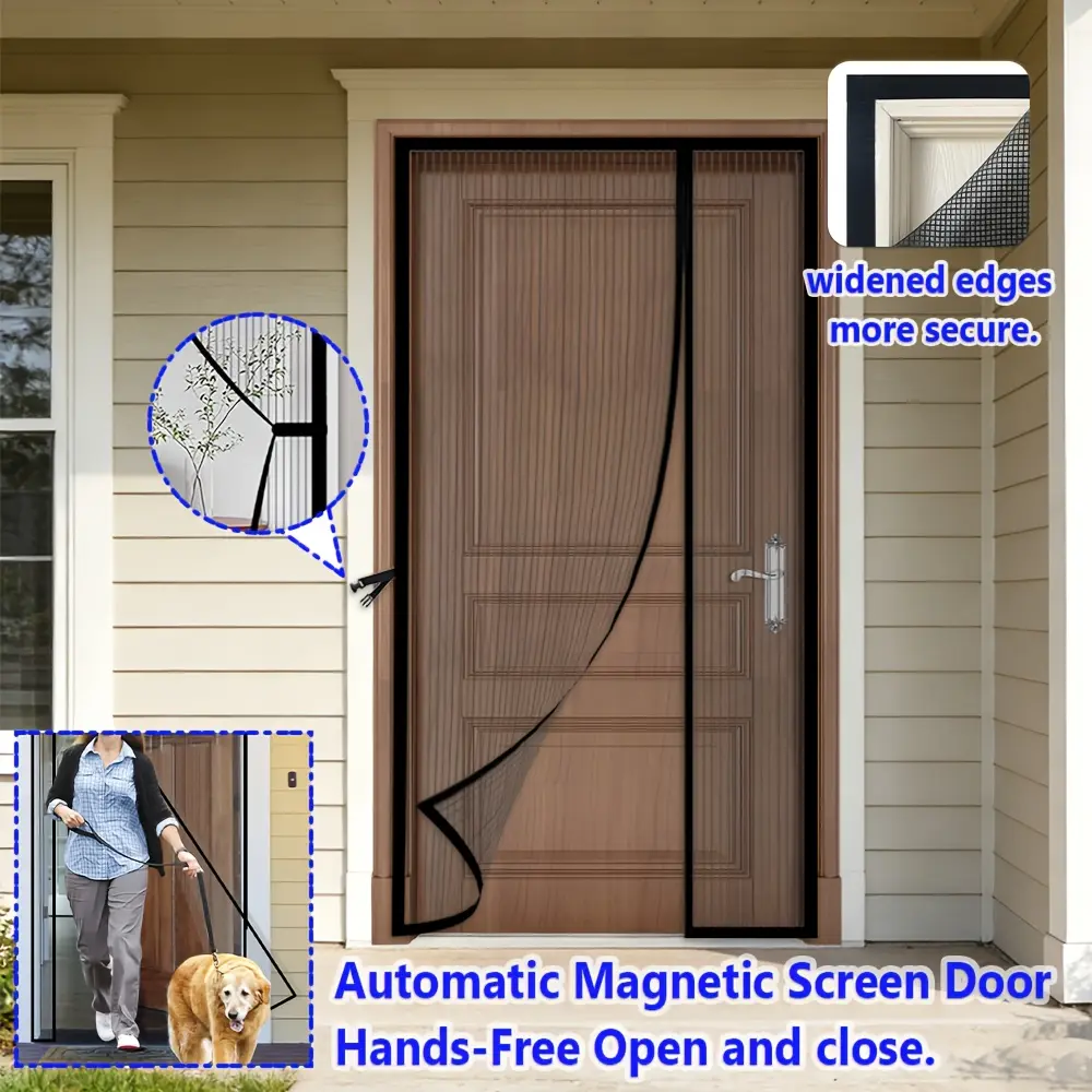 Magnetic mosquito proof door curtain - side opening fiberglass hands-free mesh barrier, left and right opening and closing design, insect proof mesh door, suitable for living rooms and bedrooms, Magnetic Screen Door