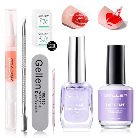 Gellen Nail Care Manicure Gel Polish Remover Kit - Quick, Easy Peeling Formula with Cuticle Oil, Chic Tape Included, No Nail Damage