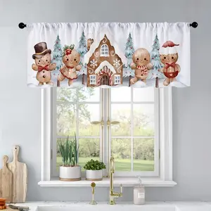 1pc Christmas and New Year printed kitchen curtains Watercolor Illustration Set of Gingerbre curtains valance window treatment living room bedroom home decor Home Decoration Curtain 54 x 18 inch