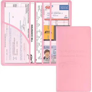 Registration and  Holder,  Accessories  Glove Box  Organizer Women  Accessories with  Shut for Cards, Essential Document, Driver License, Pink