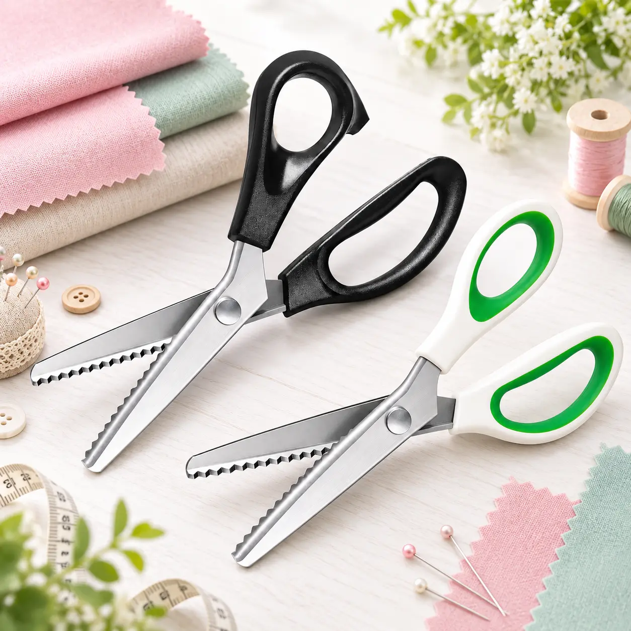 Professional Pinking Shears Scissors, Stainless Steel Serrated Edge Fabric Cutter with Labor-Saving Grip, Decorative Zigzag Cutting Tool for Sewing, Tailoring, Embroidery, Crafts, Garment Making and DIY