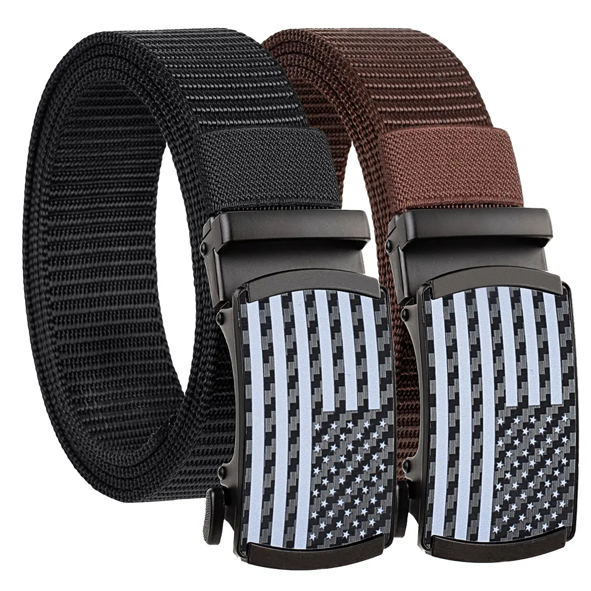 Male Heavy-Duty Nylon Braided Ratchet Belt - 1.38-in Nylon Webbing, Automatic Buckle, Hole-Free Adjustable Design, Suitable for Casual Wear & Multiple Pant Styles
