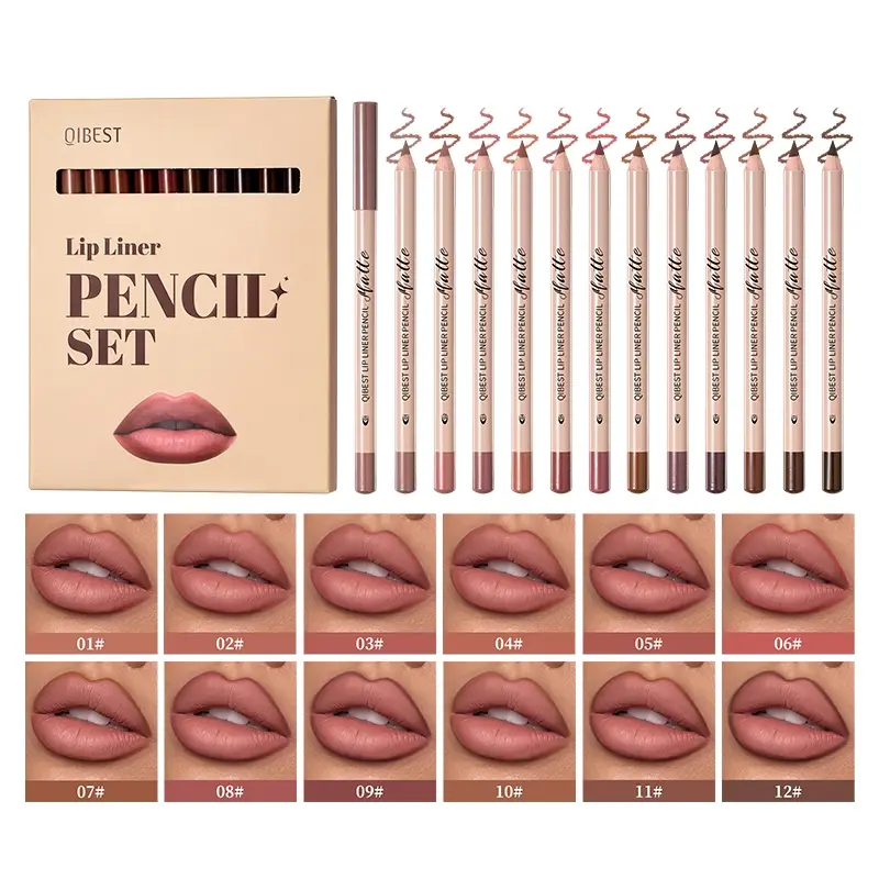 12 piece matte lipliner set, Matte Lip Liners, smooth, easy to apply, non smudging, non fading, natural makeup effect, Lip Liner Kit