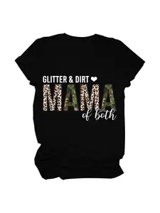 Glitter And Dirt Mama Of Both Shirts for Womens Funny Mom T Shirt Mama Gifts Shirts Summer Short Sleeve Graphic Tees Women's Short Sleeve T-Shirt"sport""Athleisure"