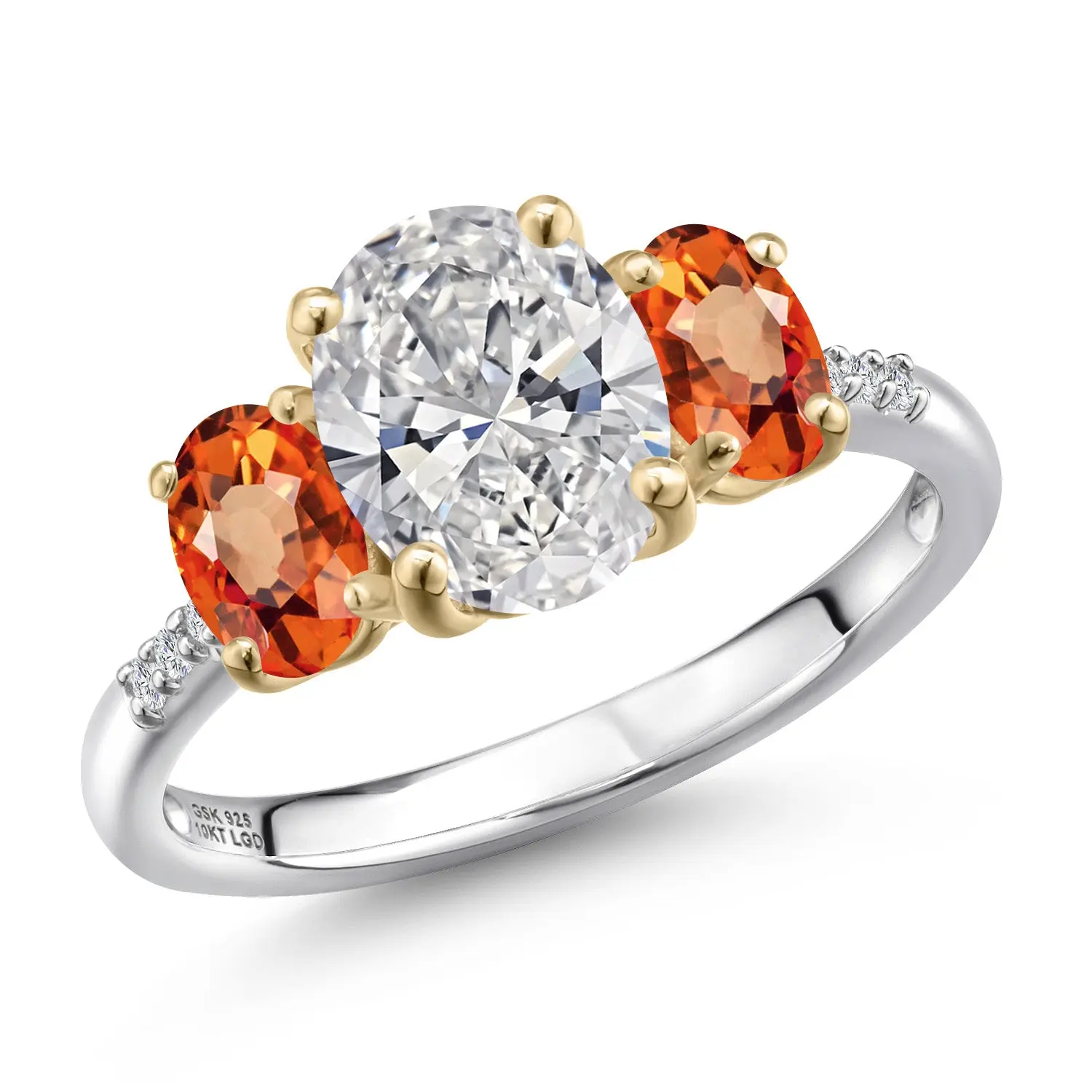 Gem Stone King 2.66 Cttw IGI Certified Lab Grown Diamond and Orange Sapphire in 925 Silver and 10K Yellow Gold Engagement Ring For Women | Center Diamond 1.5 Ct | D-E Color | VS1 Clarity
