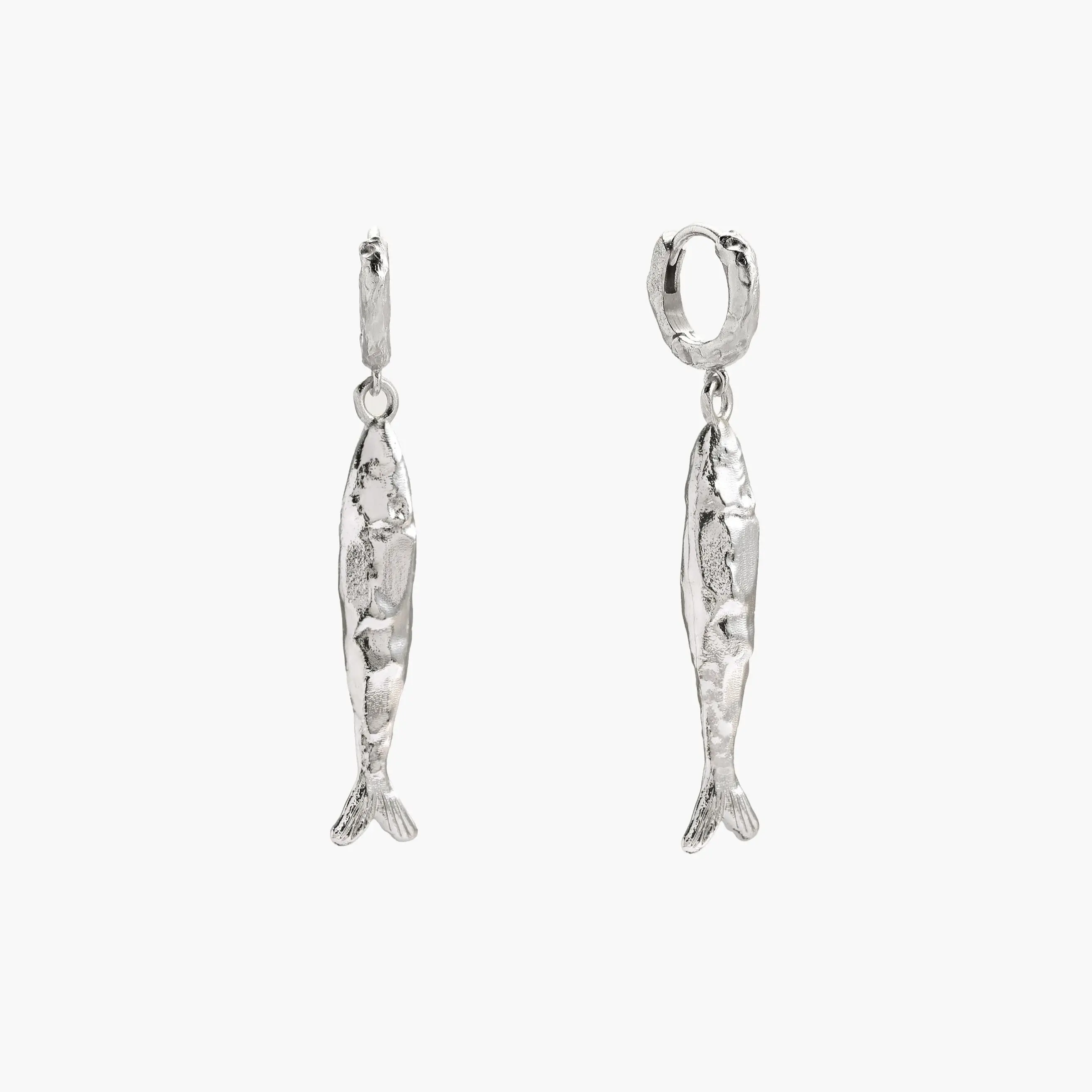 en route Silver Anchovy Earrings, Textured Fish-series Jewelry, Versatile Accessory for Layering, Matching Sets and Casual to Bold Outfits
