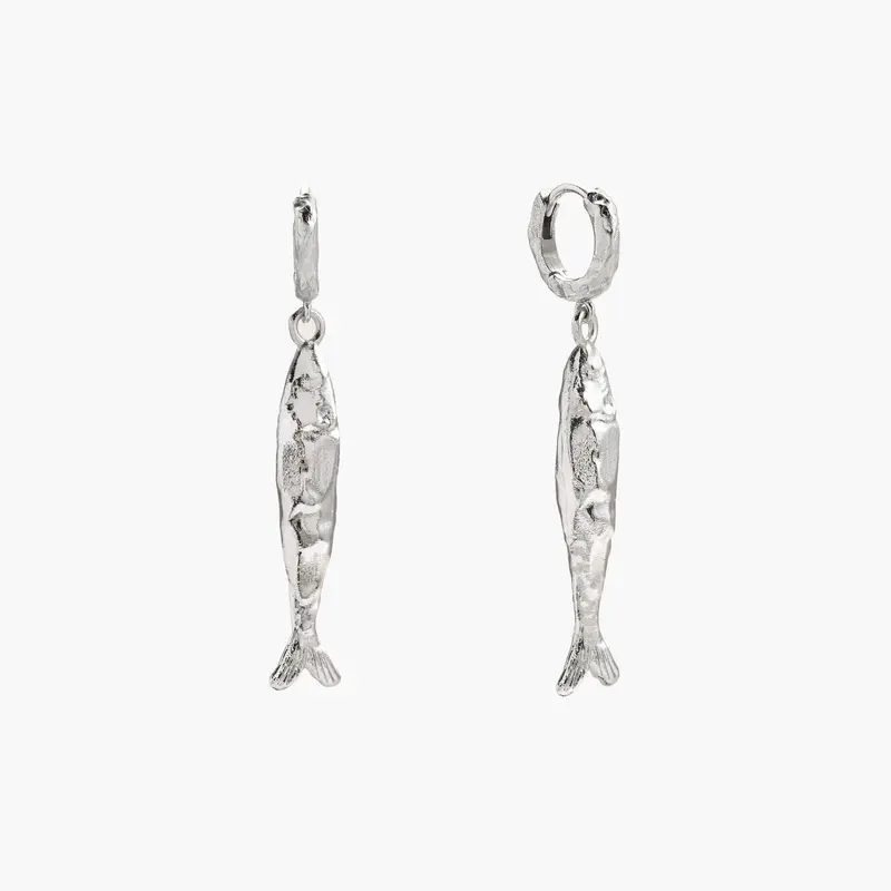 en route Silver Anchovy Earrings, Textured Fish-series Jewelry, Versatile Accessory for Layering, Matching Sets and Casual to Bold Outfits