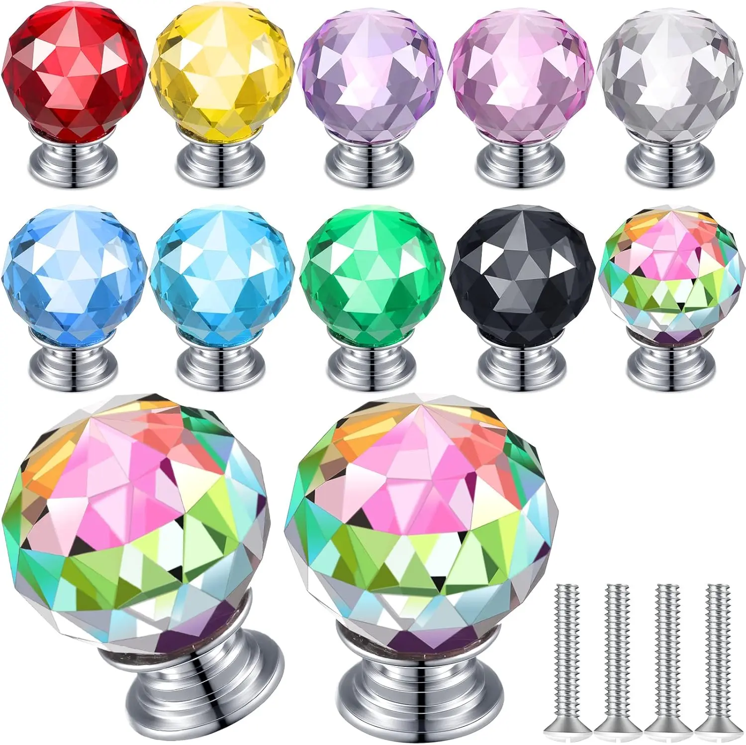 20 Pcs Crystal Drawer Pulls Cabinet Knobs 30mm Diamond Dresr Knobs for Dresr Drawers Kitchen Bca Wardrobe(Multicolored,Cute Style)