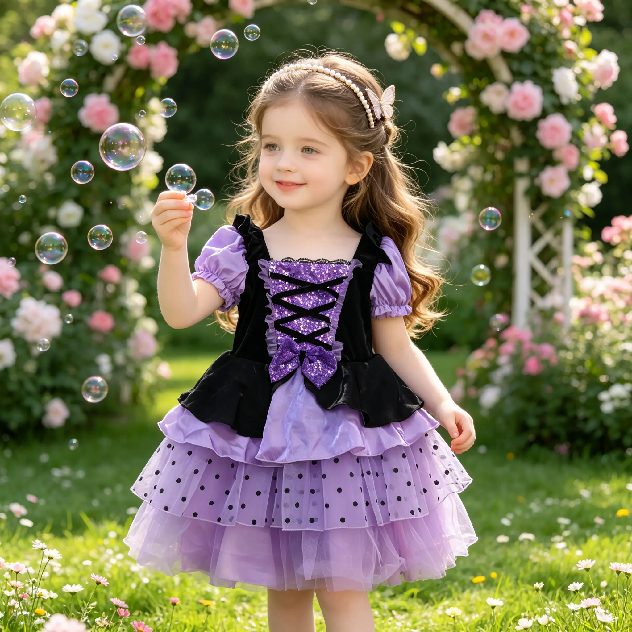 Girls Purple Black Princess Dress,Toddler Witch Costume Dress,Kids Halloween Tulle Tutu Outfit,Birthday Party Puff Sleeve Dress,Lace Up Corset Style Costume,Purple Black Fairy Costume,Halloween Birthday Tutu Dress