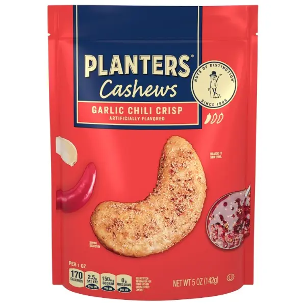 Garlic Chili Crisp Cashews, Plant Based Protein, 5 Oz (1 Ct) | Roasted Cashews. Flavored Cashews. Snacks for Adults. Resealable Bag. Plant Based Protein Snack. Party Mix