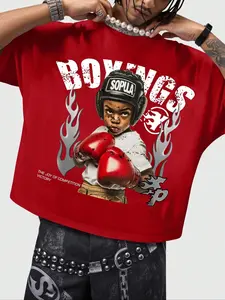 Men's Batwing Sleeve Crew Neck T-Shirt, Fun Boxing Graphic, Casual Loose Fit, Thin Kint Fabric, Perfect for Daily Wear & Gifts, Knit, Streetwear, Fashion, Menswear, Top