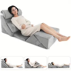 Bed Wedge Pillow Set Adjustable Back Neck Leg Support Memory Foam Grey
