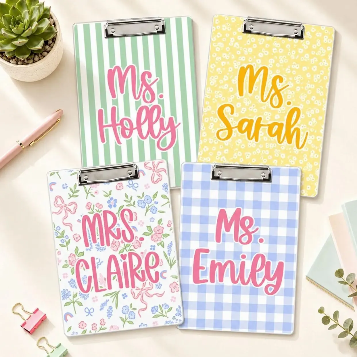 Custom Vintage Floral Teacher Acrylic Clipboard: Personalized Back To School Teacher Gift, Teacher Appreciation Gifts, School Supplies