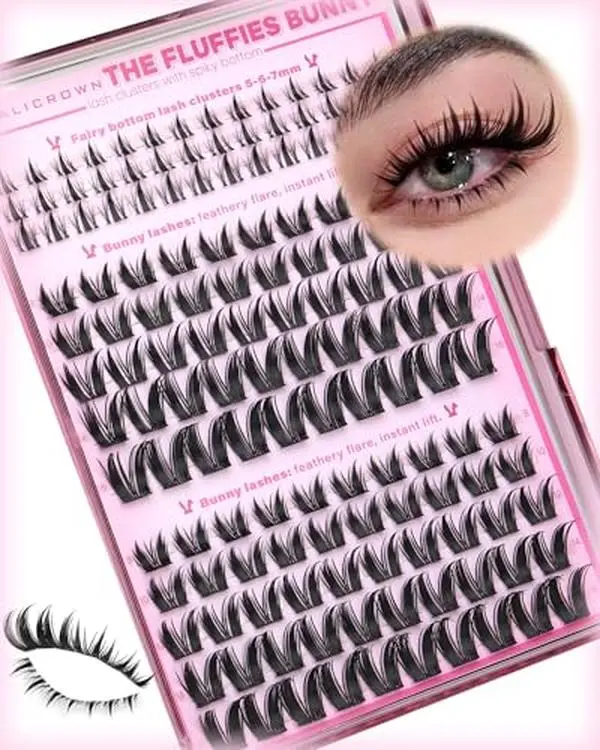 Bunny Lash Clusters Manga Eyelash Clusters with Spikes 8-16mm Natural Lash Extensions Wispy Eyelash Extensions with Fairy Bottom Cluster Lashes 5-6-7mm