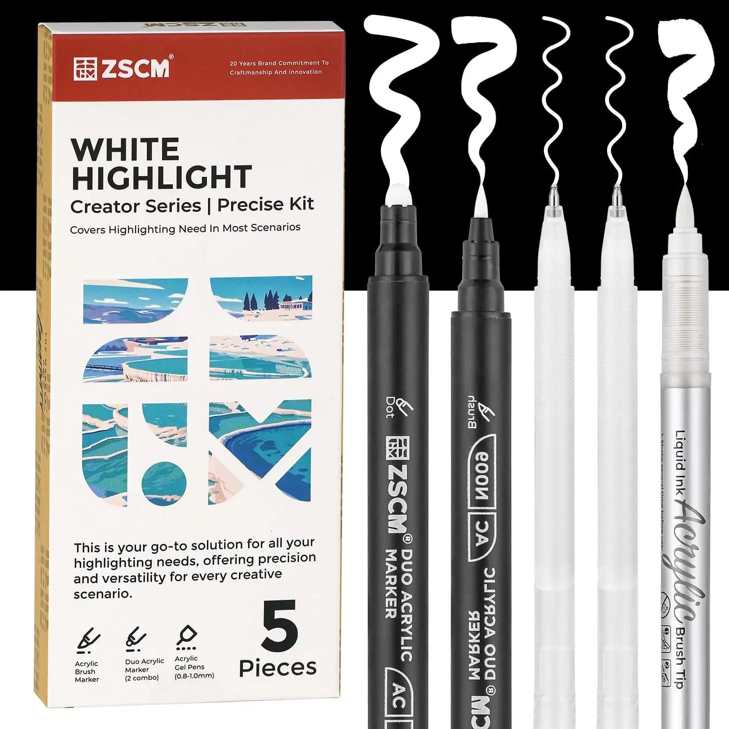 ZSCM White Acrylic Ink Pens for Drawing, Gold Acrylic Ink Pens, Black Acrylic Ink Pens. Fine Point Acrylic Gel Pen, Opaque Archival Ink Pens for Black Paper Drawing, Sketching, Illustration, Card Making