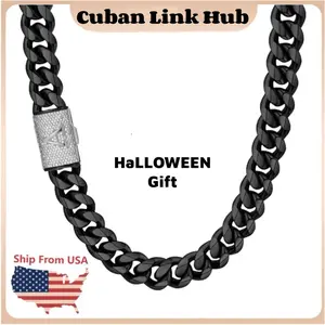 Men's 14mm Heavy Black Plated Stainless Steel Miami Cuban Link Chain Choker - A-Z Initial Letter Option, Hip Hop Style, Hipster Accessory, Nickel-Free, Public Clasp, Valentine's Day Gift Necklace