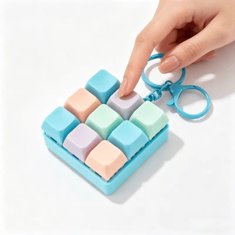 9 Key Mechanical Keycap Fidget Keychain - Clicky Tactile ASMR Stress Relief Toy, stress relief fidgets, Anxiety Relief Fidget for Office Desk, Cute Pastel Dopamine Trinket Gamer Gift for Adults Students