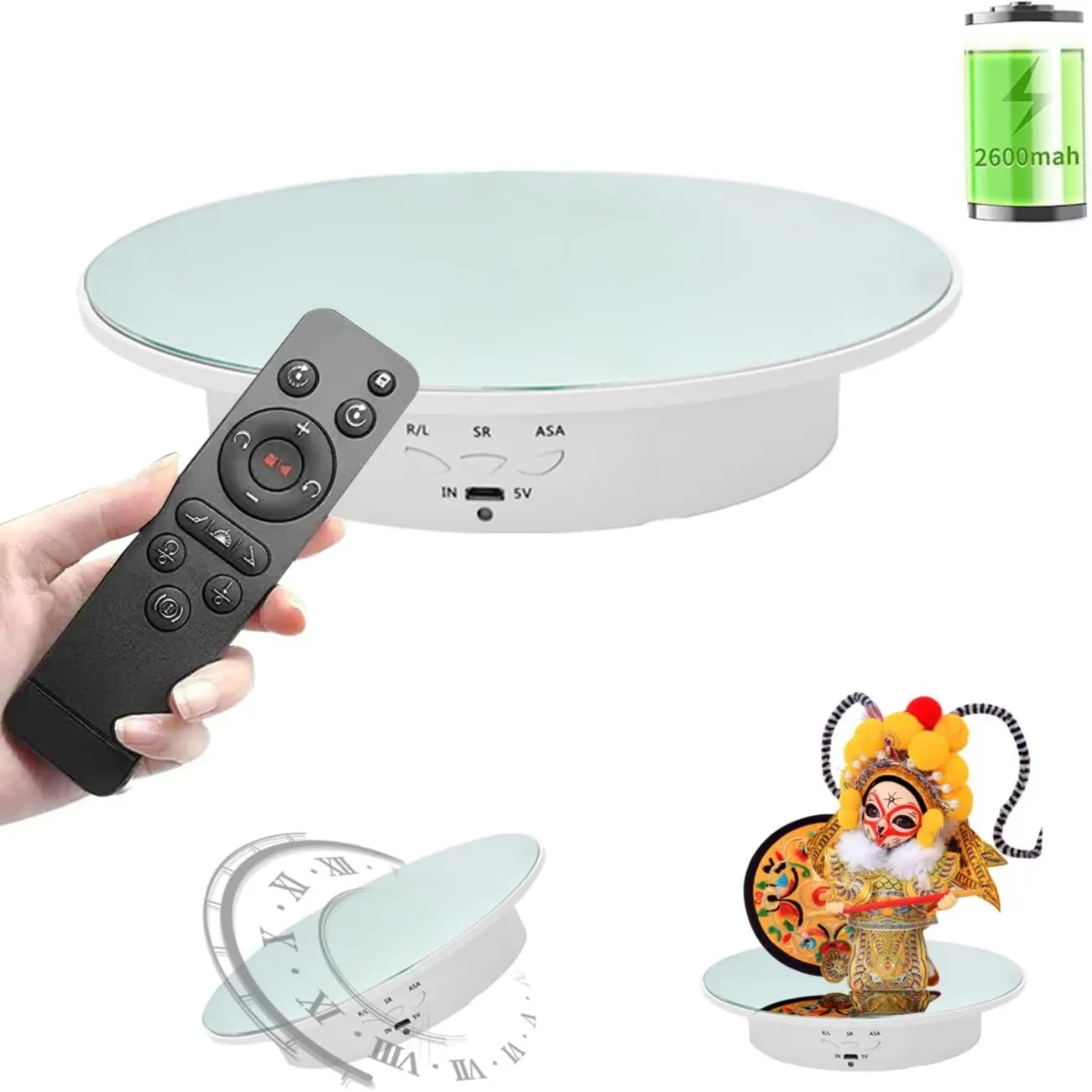 360 Degree Rotating Display Stand Photography Turntable with Remote Control,Battery/USB Power Supply for Photography Products and Shows (White, 7.8 inches/Load 17 LB)Adjustable 360-Degree Electric Turntable